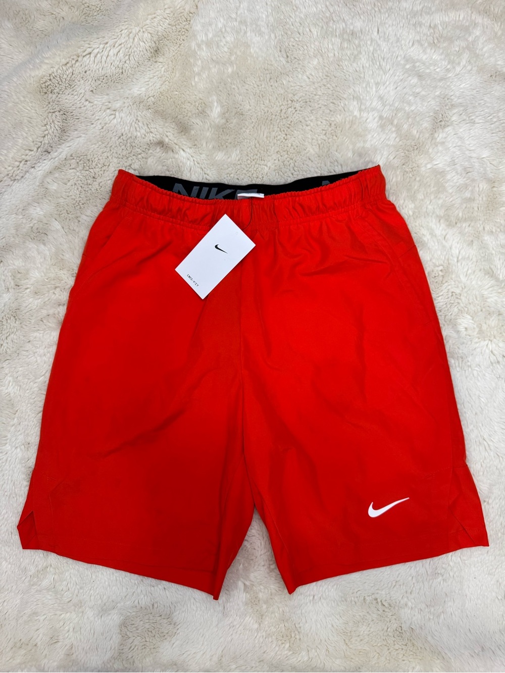 Nike Men’s Orange Training Shorts with White Swoosh - small